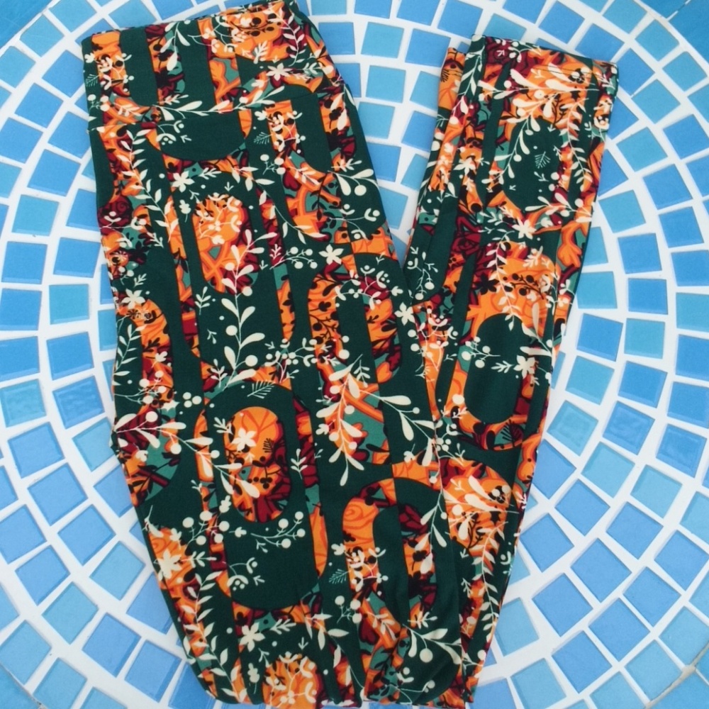 LuLaRoe OS floral teal orange leggings